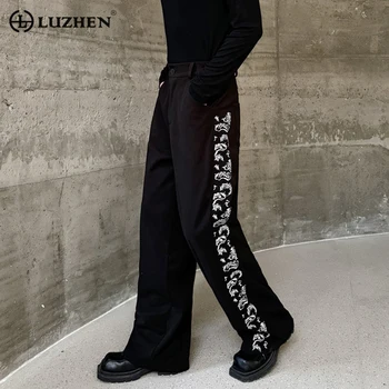 Новые Стильные Элегантные Мужские Повседневные брюки LUZHEN с прямыми широкими штанинами и рисунком вышивки, Китайские Мужские Свободные брюки 2023 Bcdcdcd