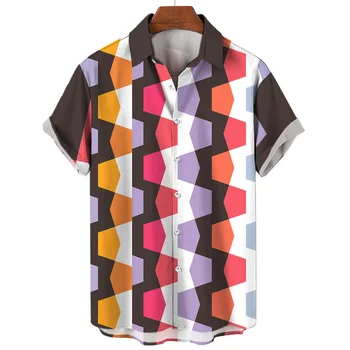 Новые рубашки для мужчин, мужская одежда с 3D-принтом в стиле пэчворк, Летние повседневные уличные топы с короткими рукавами, футболки, рубашки и блузки оверсайз
