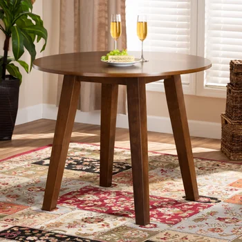 Обеденный стол из круглого дерева с отделкой из орехово-коричневого дерева шириной 35 дюймов от Ela Modern