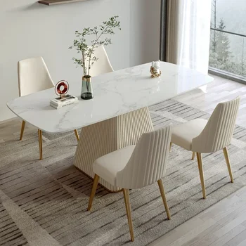 Обеденный стол из светлого шифера, легкий роскошный прямоугольный обеденный стол, современные минималистичные обеденные столы и стулья для небольших домашних хозяйств, комплектация