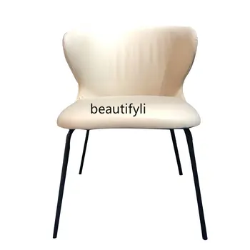 Обеденный стул Кожаное кресло Легкая Роскошная краска из нержавеющей стали, Дизайнерская спинка для переговоров, Легкое кресло для отдыха