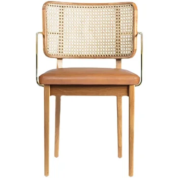 Обеденный стул из ротанга скандинавский массив дерева современный минималистский стул для отдыха кресло средневековый одиночный ротанговый стул