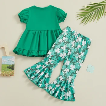 Одежда для маленьких девочек, платье с коротким рукавом, топы, расклешенные брюки, комплект из 2 предметов, весенняя детская одежда