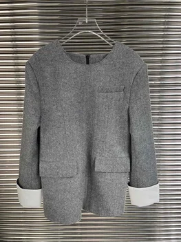Осенне-зимняя модная новая женская одежда 2023 года, пальто с круглым вырезом в цвет блока 0916