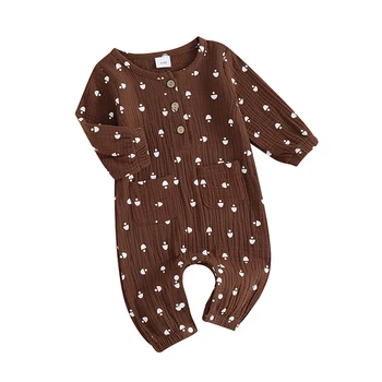 Осенне-зимняя одежда для новорожденных Мальчиков и девочек, Хлопковый Льняной комбинезон с длинными рукавами в виде гриба, Комбинезон