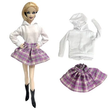 Официальный NK, 2 предмета, Изысканный кукольный наряд для пикника с топом + фиолетовая милая короткая юбка для студенческих вечеринок Для Куклы Барби