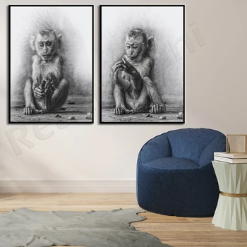 Плакат с изображением обезьяны-Принты из питомника обезьян-Украшение стен с животными в джунглях-Роспись обезьян-Принты шимпанзе