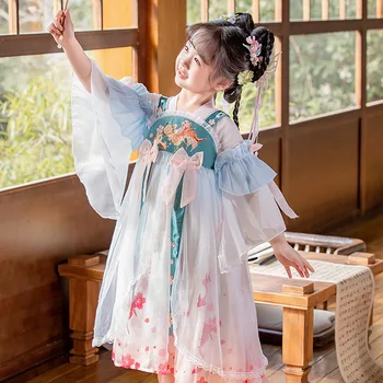 Платье Феи с цветочной вышивкой для девочек, китайское платье, традиционный костюм принцессы Тан Ханфу, детские костюмы для косплея