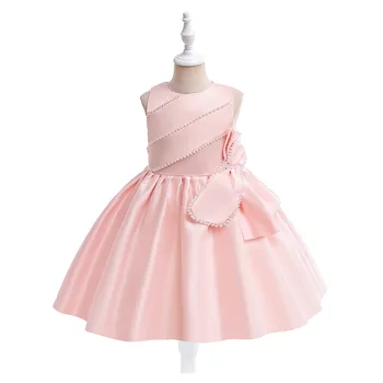 Платья для девочек Новое Детское вечернее платье для девочек, Милое Розовое, красное, Зеленое, с бантом, без рукавов, Пышное праздничное платье принцессы, Vestidos