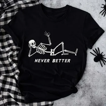 Простая повседневная Женская футболка с принтом Черепа в стиле Ретро на Хэллоуин, Женская Повседневная футболка с короткими рукавами и мультяшным рисунком