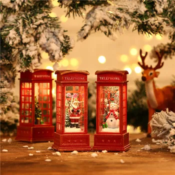 Рождественская винтажная красная телефонная будка Украшение телефонной будки со Снеговиком Санта Клаусом Рождественская елка