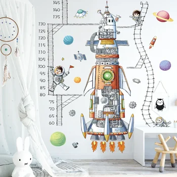 Ростомер, Наклейка на рост космического корабля, Диаграмма роста, Наклейка на стену для детской спальни, Астронавты, Декоративные обои для дома, подарок для мальчика