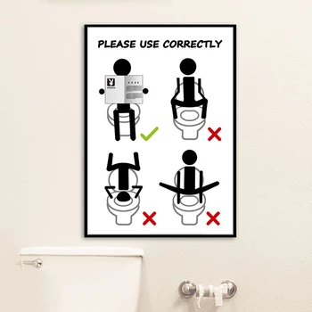 Руководство по туалету, настенная живопись на холсте, Пожалуйста, используйте правильно плакаты и принты, черно-белую настенную картинку с цитатами для декора ванной комнаты