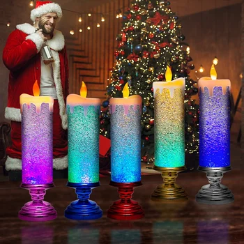 Светодиодные Рождественские свечи, меняющие цвет, светодиодные водяные свечи С блестками, Беспламенные светодиодные свечи, настольный стол, простой в использовании Синий