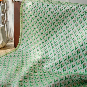 Травянисто-зеленый геометрический узор, окрашенная пряжей жаккардовая ткань, весенние и осенние женские платья, ткани 50 см x 140 см