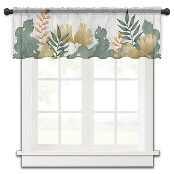 Тропические растения, летний мрамор, короткие прозрачные занавески на окно, тюлевые занавески для кухни, спальни, домашнего декора, маленькие шторы из вуали