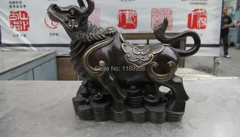 Фарфоровая статуя крупного рогатого скота, быка, дикого быка из чистой бронзы, медные деньги по феншуй, Счастливое богатство