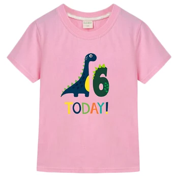 Футболка с номером рождения маленького динозавра, футболка с героями мультфильмов для девочек, футболка с динозавром, подарок на День рождения, футболка из 100% хлопка для мальчиков