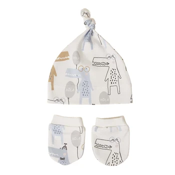 Хлопчатобумажные детские перчатки, мягкие, защищающие от царапин, варежки для новорожденных, комплект шапочек, теплый капор, шапочки-ушанки, подарок для новорожденных