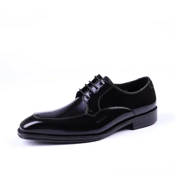Черная/темно-коричневая деловая обувь Свадебные туфли из натуральной кожи мужские дерби